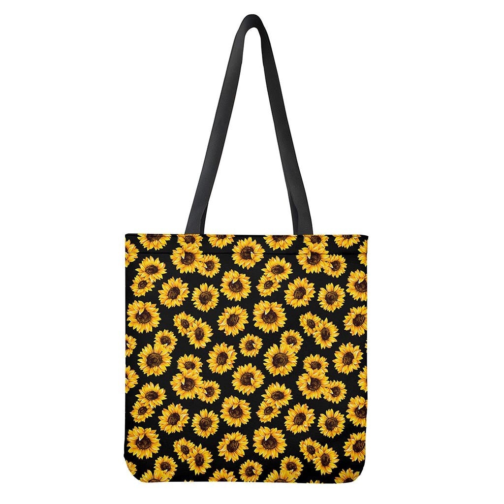 Black Sunflower Pattern Print Tote Bag - Polyester Double-Sided Lightweight Shoulder Carry